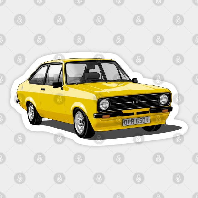 Ford Escort Mk 2 in yellow Sticker by candcretro